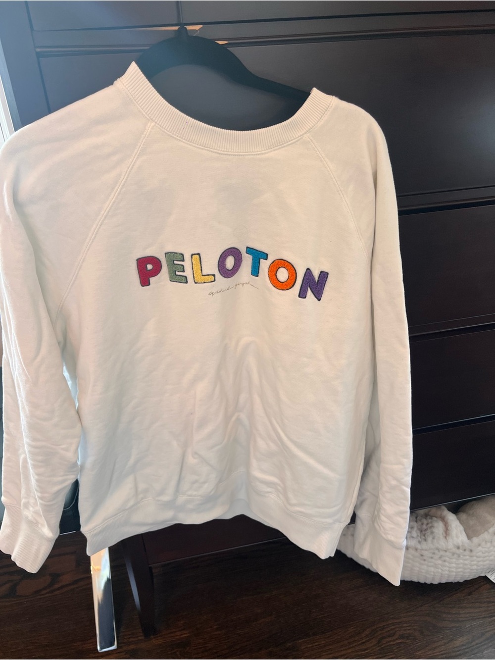 Peloton White Crewneck Sweatshirt with Rainbow Logo